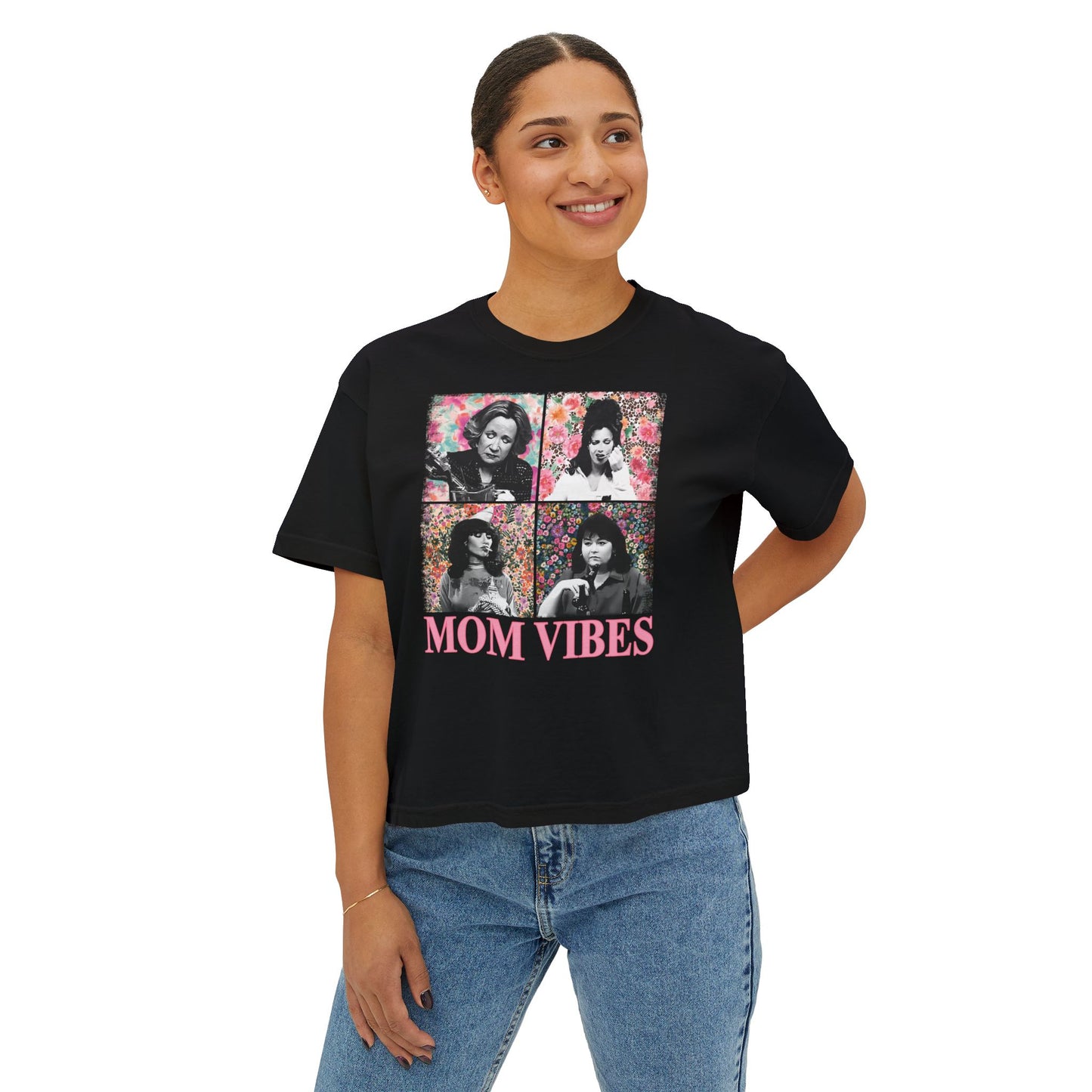 Mom Vibes  - Retro Floral Boxy Tee