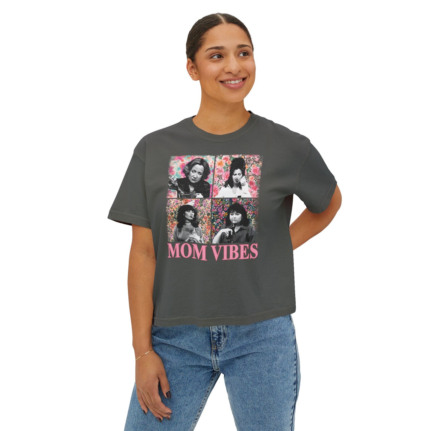 Mom Vibes  - Retro Floral Boxy Tee